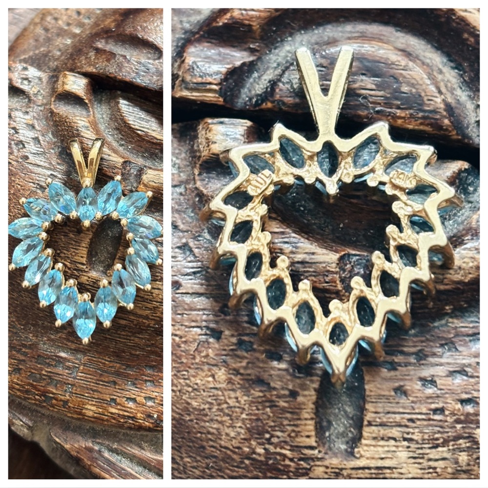 Vintage 14K Gold Blue Topaz Heart Pendant